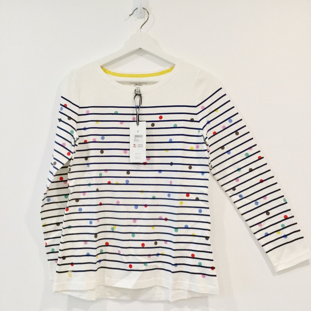 Joules 100% Cotton Polka Dot Striped Coastal Long Sleeve Top Sz 6 US/10 UK